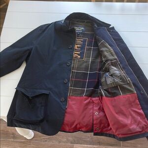 Barbour Blue Military Field Jacket with Tartan Lining